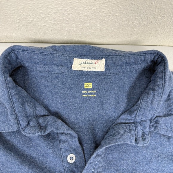 Johnnie-O Mens 2XL Long Sleeve Polo Shirt Heather Blue Cotton Surfer Logo Pocket - Picture 5 of 9